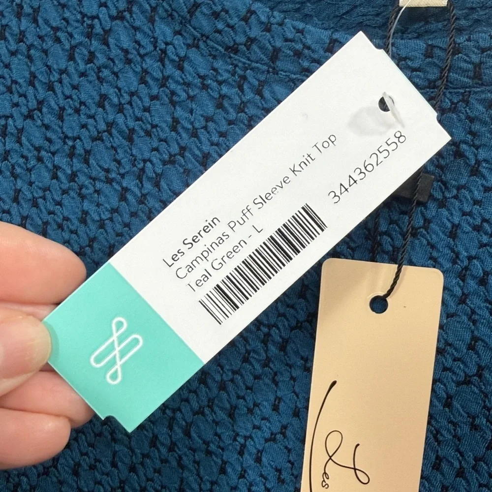 Les Serein Campinas Puff Sleeve Knit top Teal Green large.NWT.Stitch fix